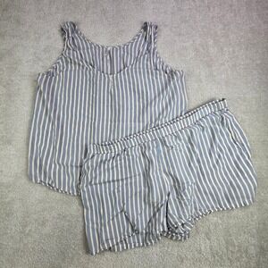 Soma Striped Pajama Set Tank Top Shorts Blue‎ White Sleepwear Loungewear XXL